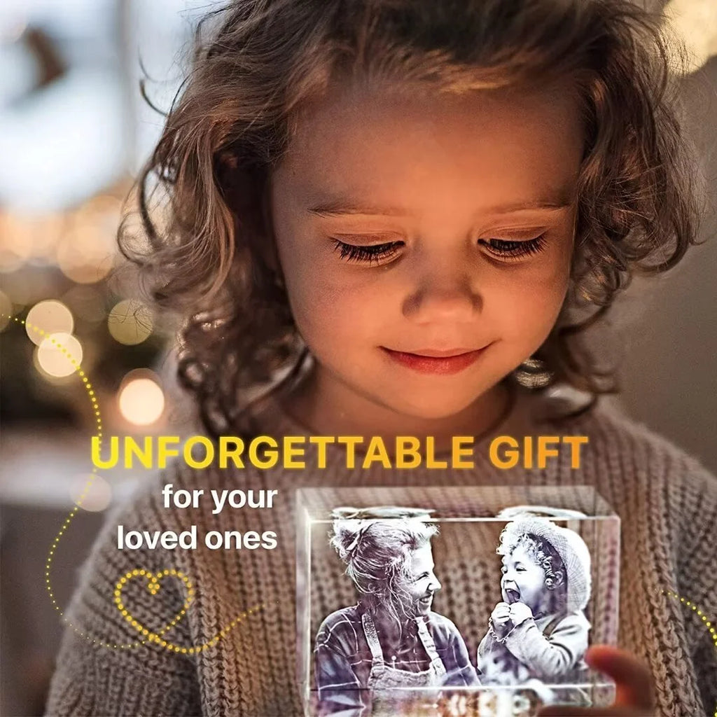 3D Engraved Crystal Photo Cube F137