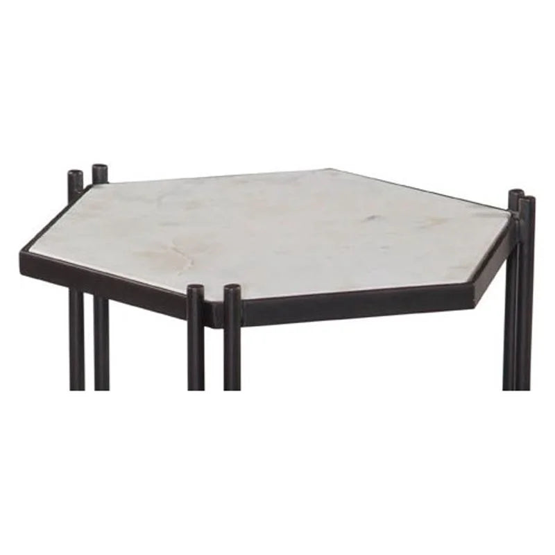 Black Metal White Marble Accent Table I45605