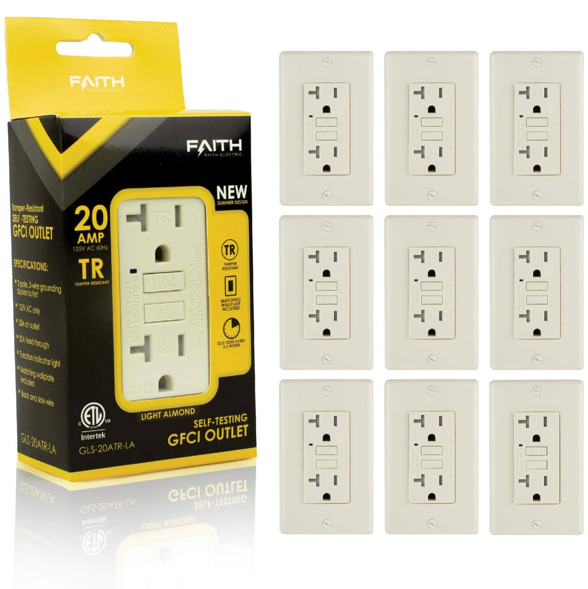 20A Tamper-Resistant GFCI Outlets with Wall Plate, Almond, 10-Pk B154758