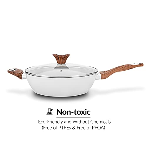 11" Deep Frypan 5 Qt Wok Non-Stick Ceramic Coating Aluminum Body Navy S456