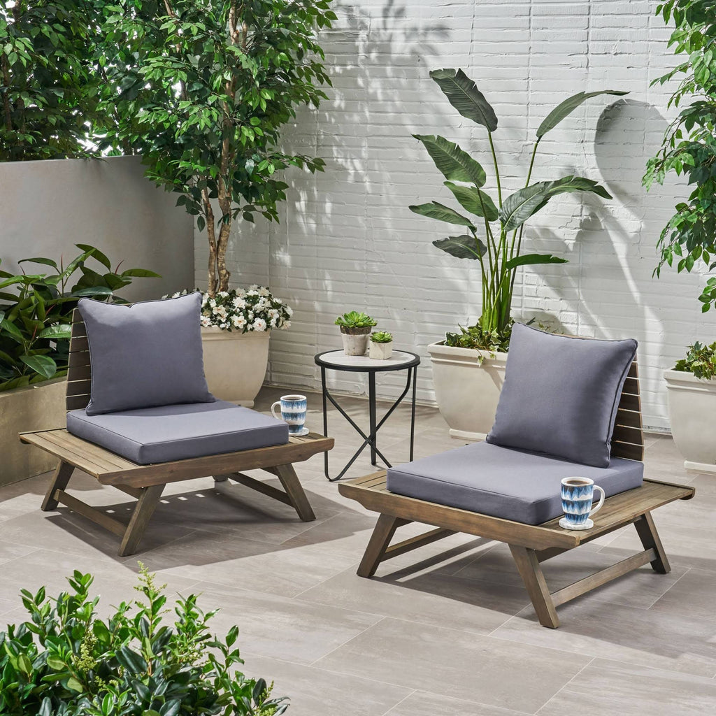 Outdoor Acacia Wood Chair Set of 2, Dark Gray A1152