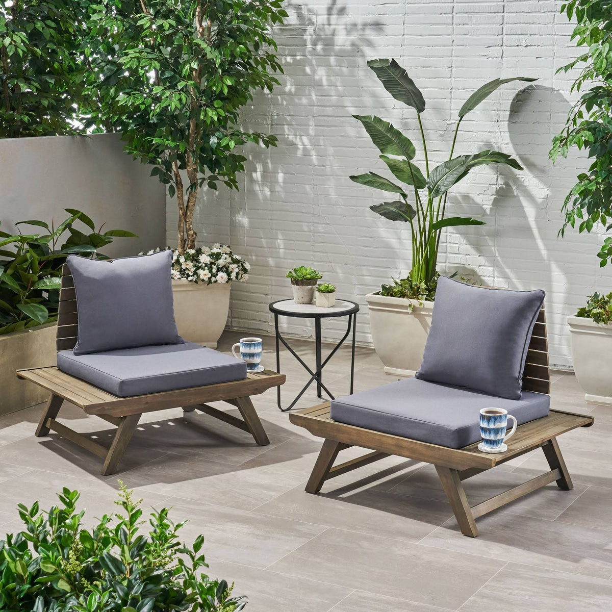 Outdoor Acacia Wood Chair Set of 2, Dark Gray A1152