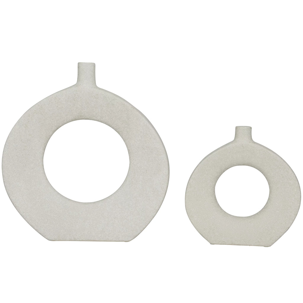 White Ceramic Donut Shaped Vase Set of 2 I25069