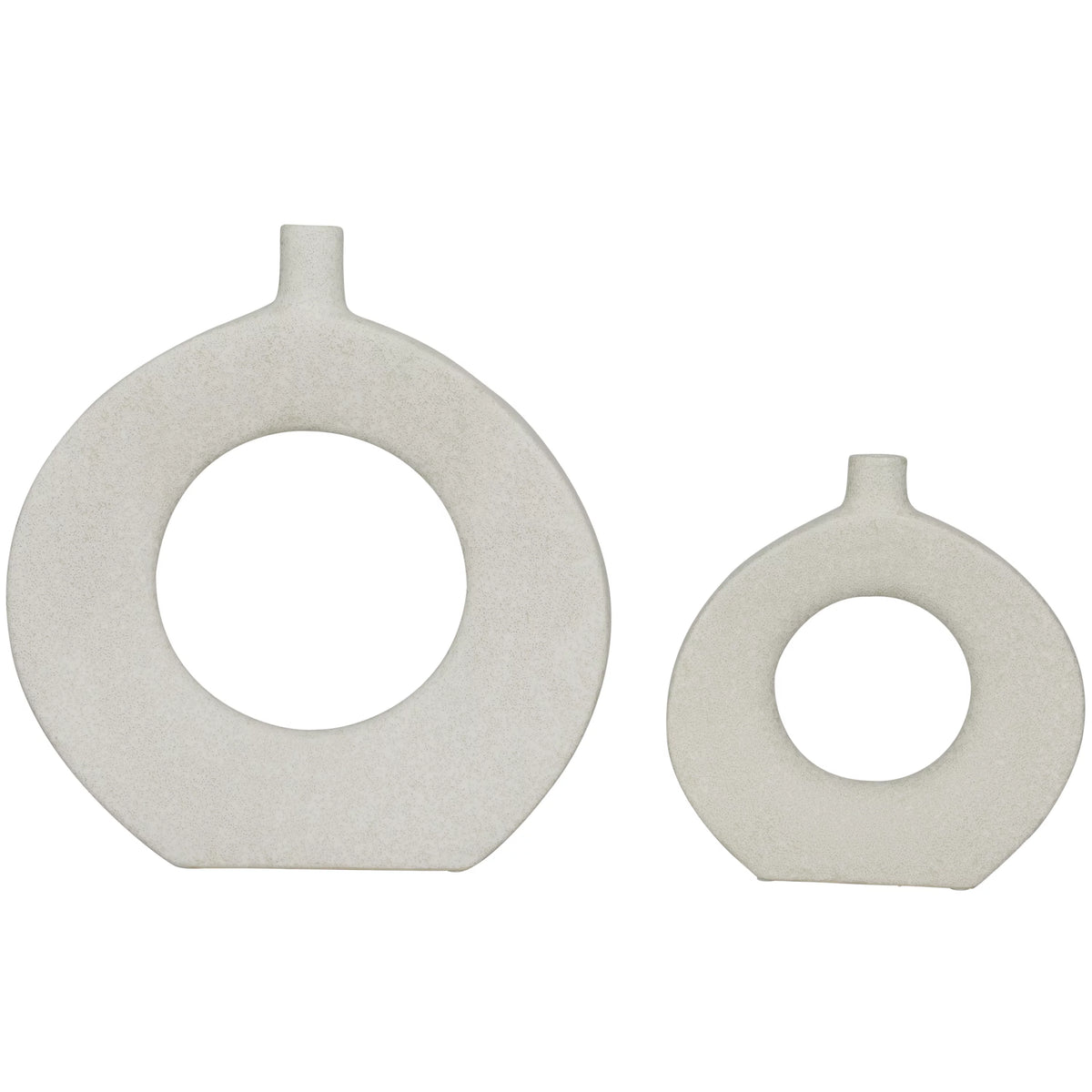 White Ceramic Donut Shaped Vase Set of 2 I25069