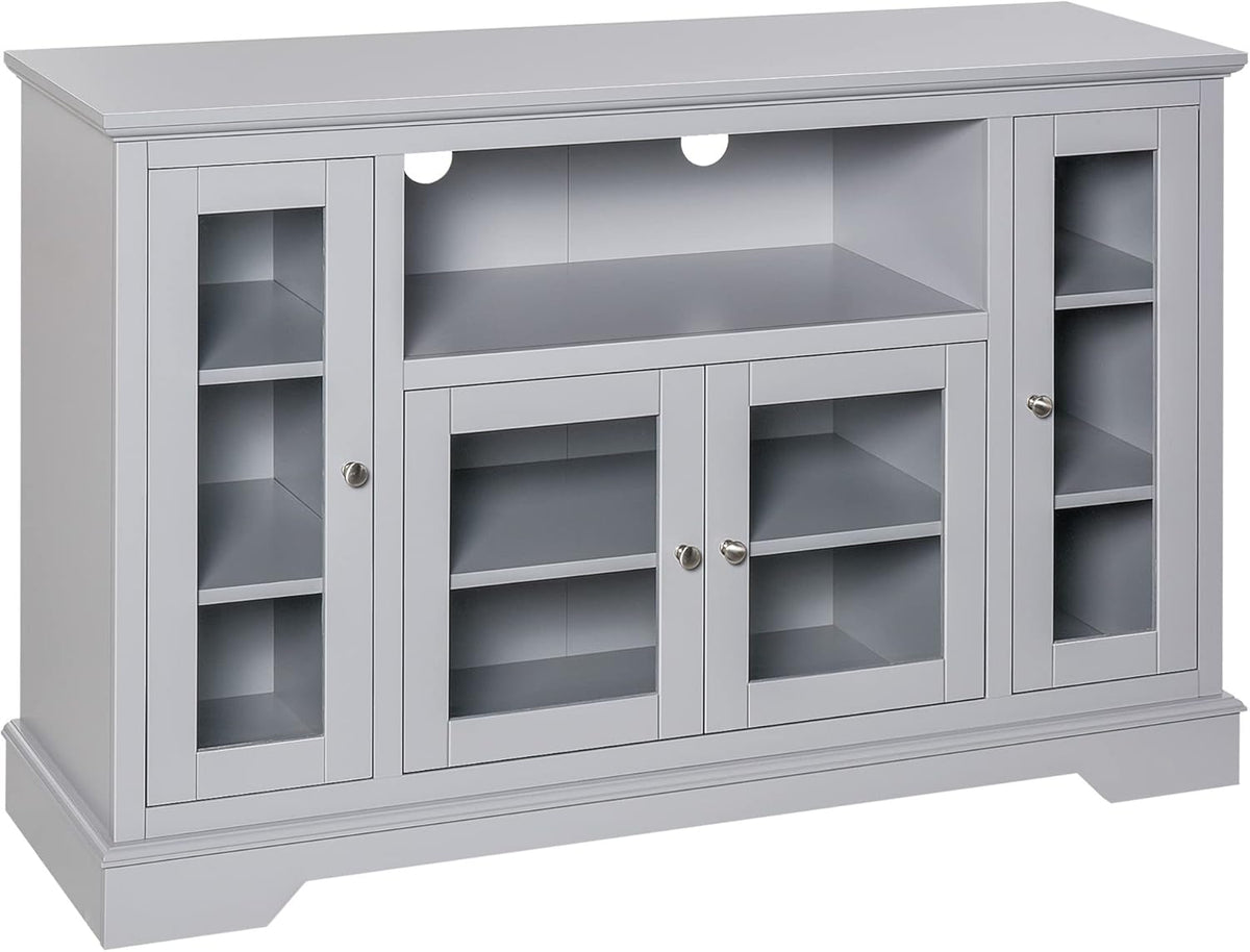 Grey Sideboard Console Table Storage Cabinet with Glass Doors Q754