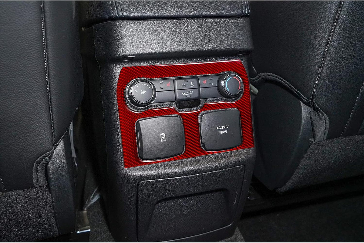 Carbon Fiber Interior Armrest Box Charging Port USB Button Control Panel Cover Stickers Red Pack of 2 J4252