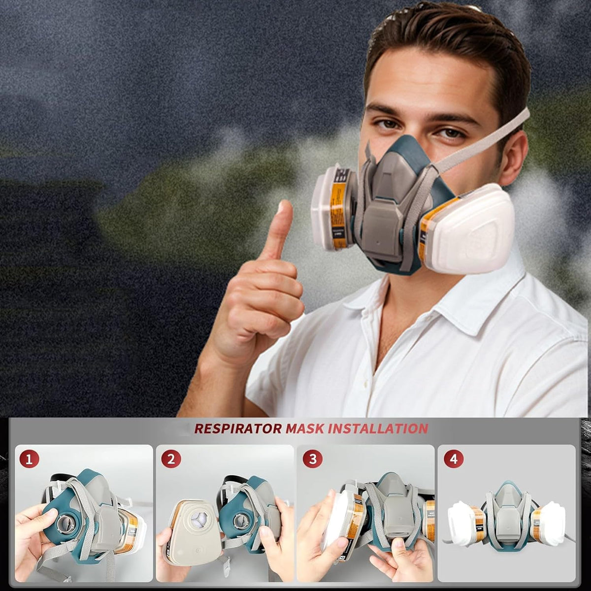 Quick Release Latch Half Face Gas Mask with 6001 Filters H286