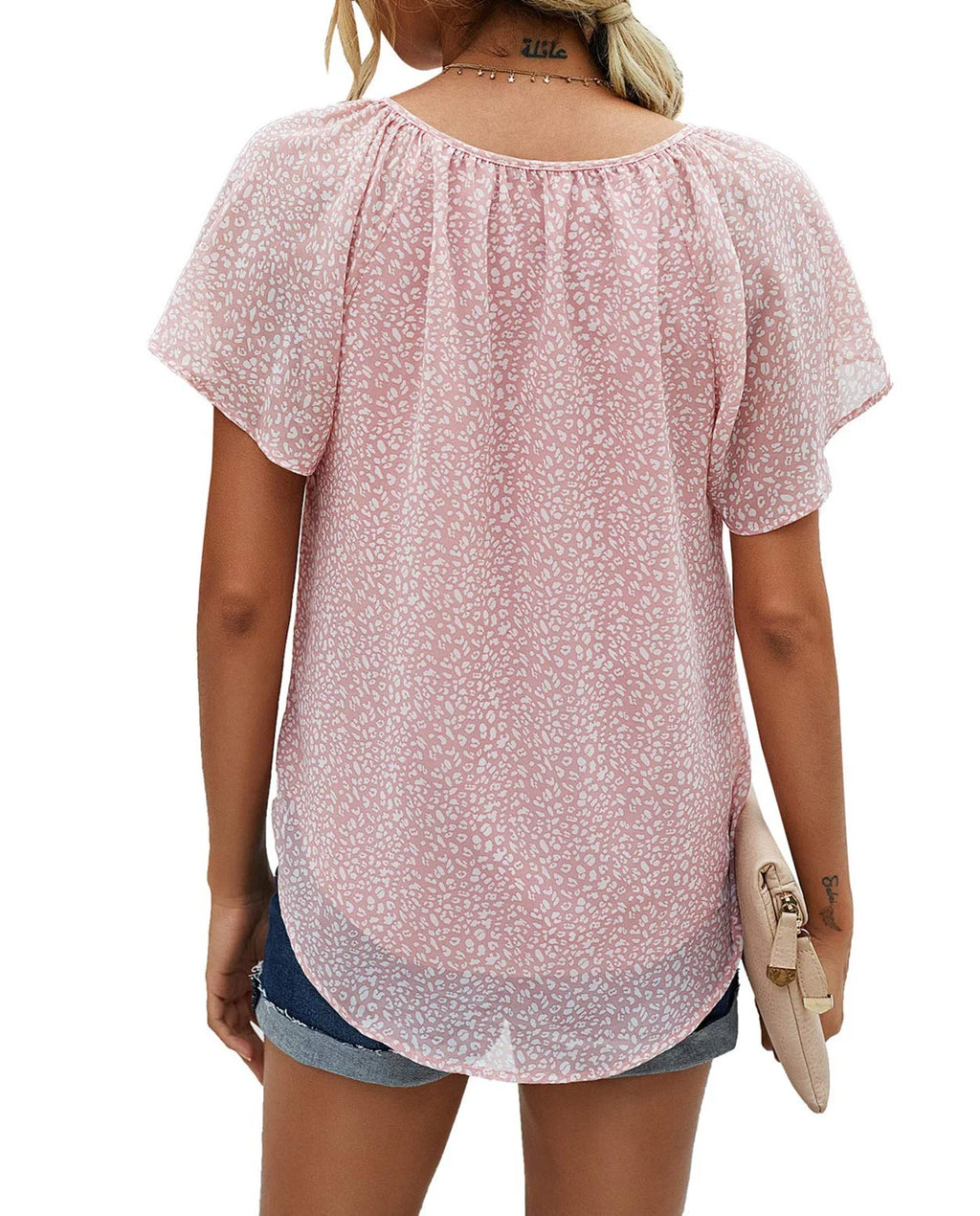 Floral Print V Neck Ruffle Short Sleeve Shirts H9627