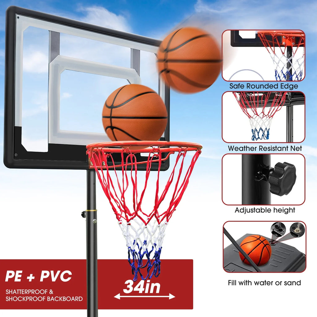 Basketball Hoop with 60''- 84'' Adjustable Height Portable with Stand & Backboard Wheels C71694