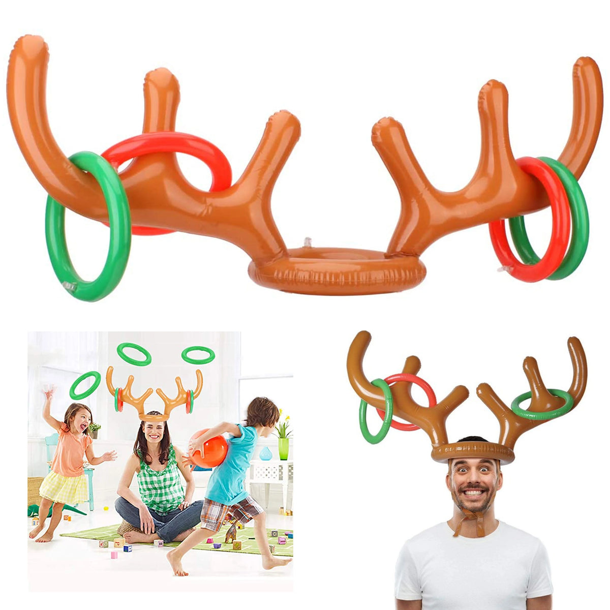 Reindeer Ring Toss Inflatable Antlers Game Xmas Props Toy N31549