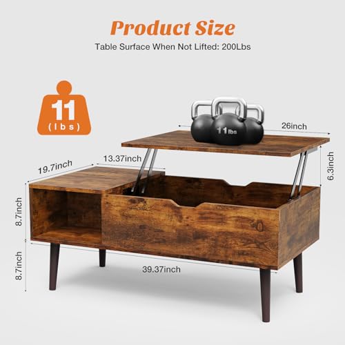 Lift Top Coffee Table with Storage Shelf and Hidden Compartment N98913