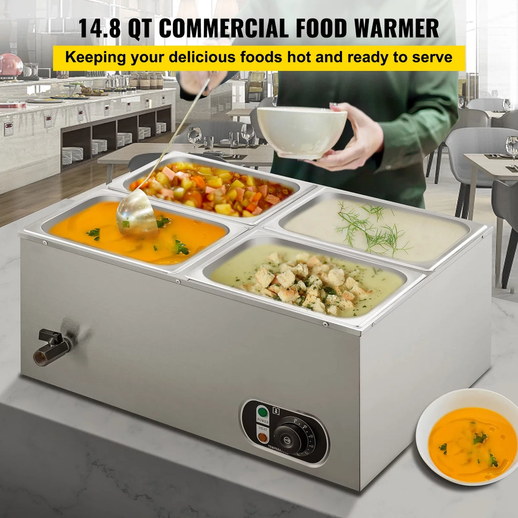 110V 4-Pan Stainless Steel Commercial Food Warmer 24 Qt U568