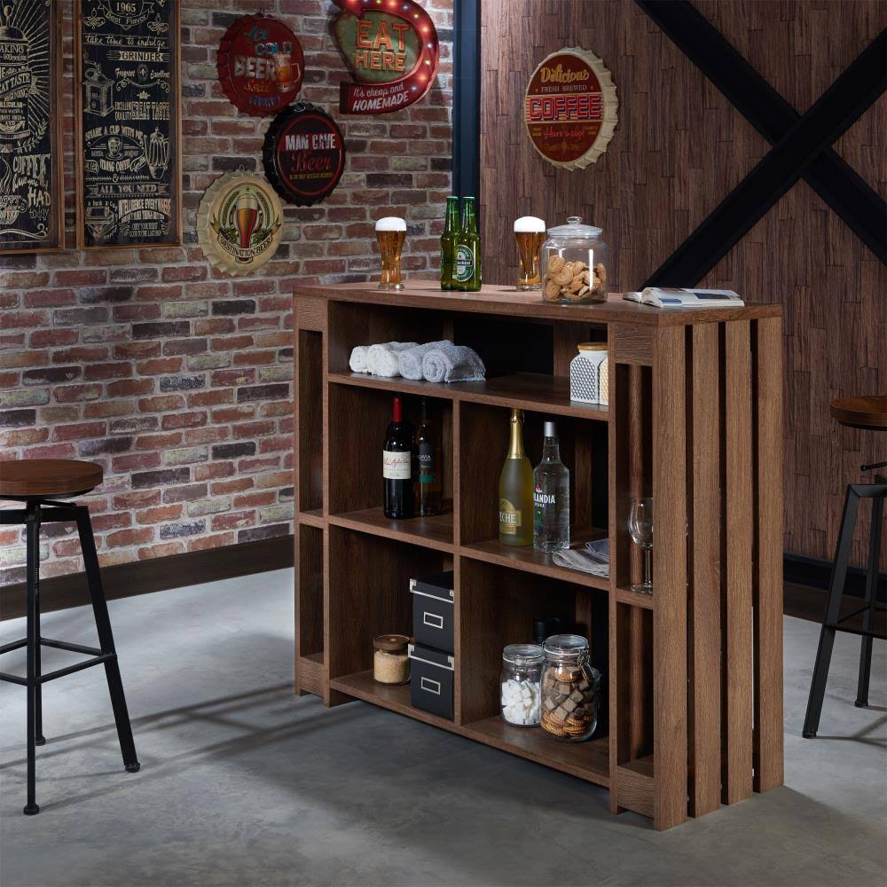 Rustic Multi-Storage Bar Table, Walnut W9386