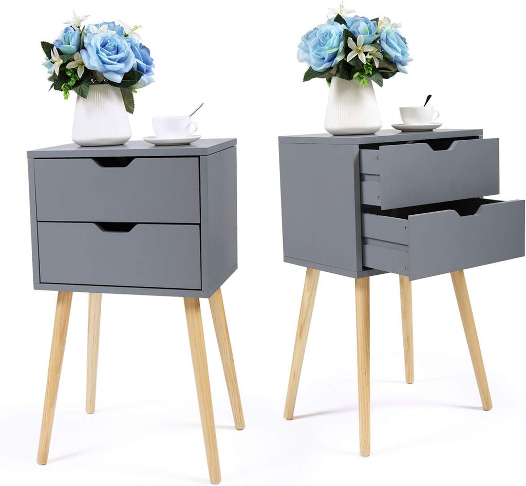 Set of 2 Wood Storage End Table Nightstand P1147