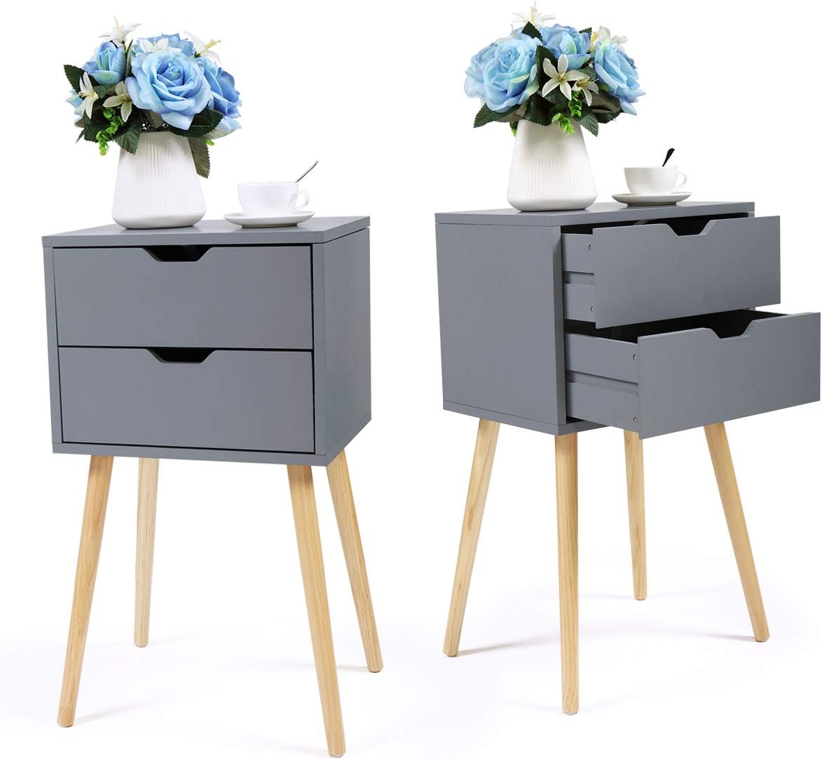 Set of 2 Wood Storage End Table Nightstand P1147