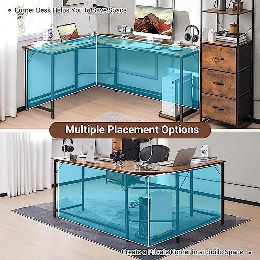 L-Shaped Desk with CPU Stand 66 Inch Wooden Metal Frame Black G644411