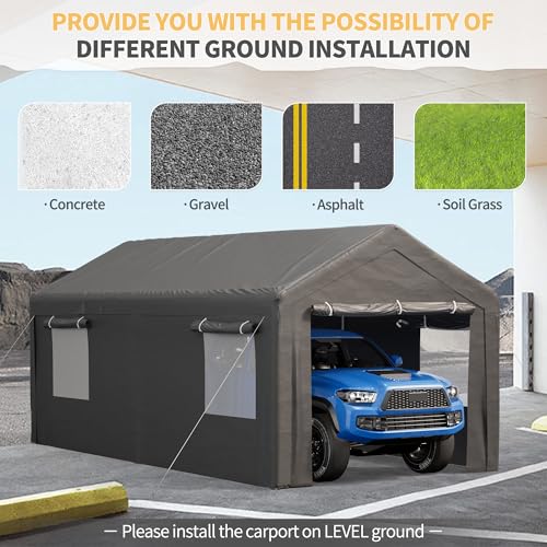 Grey 10x20 ft Heavy Duty Carport with Removable Sidewalls K243