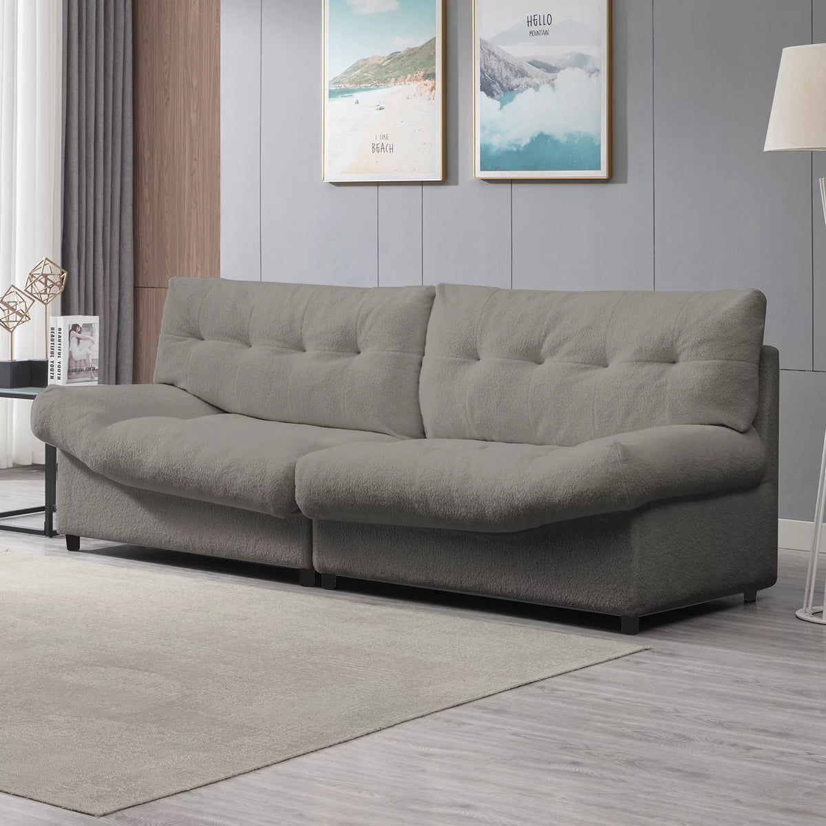 Lambs Wool Fabric 3-Seater Sofa Couch U942649
