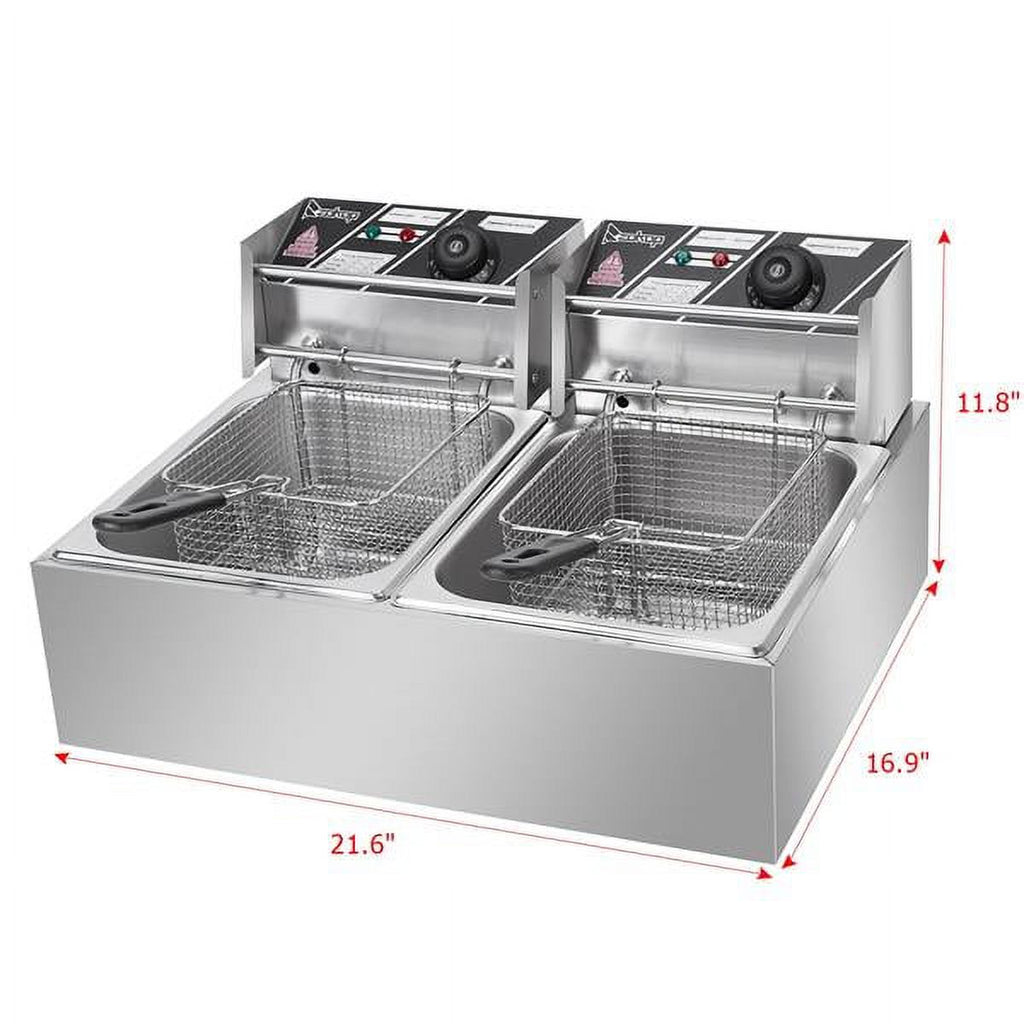 12.7QT Electric Deep Fryer with 2 Baskets and Lid, Stainless Steel Dual Tank P822648