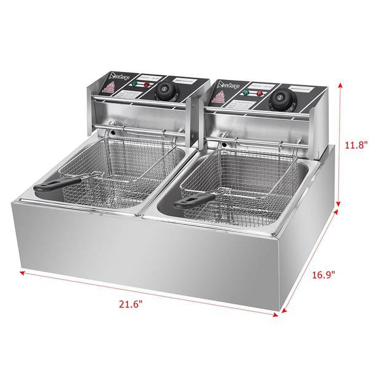 12.7QT Electric Deep Fryer with 2 Baskets and Lid, Stainless Steel Dual Tank P822648