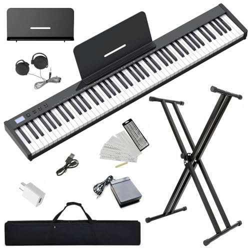 88 Keys Semi-weighted Digital Piano Set with Stand, Carrying Case, Sustain Pedal, Headphones N5946