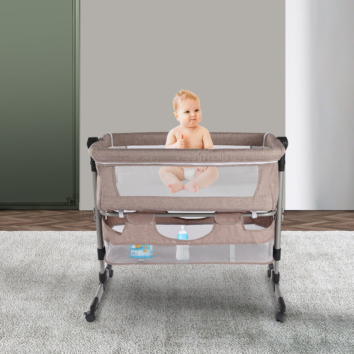 Baby Bassinet with Mosquito Nets Adjustable Bedside Sleeper E653