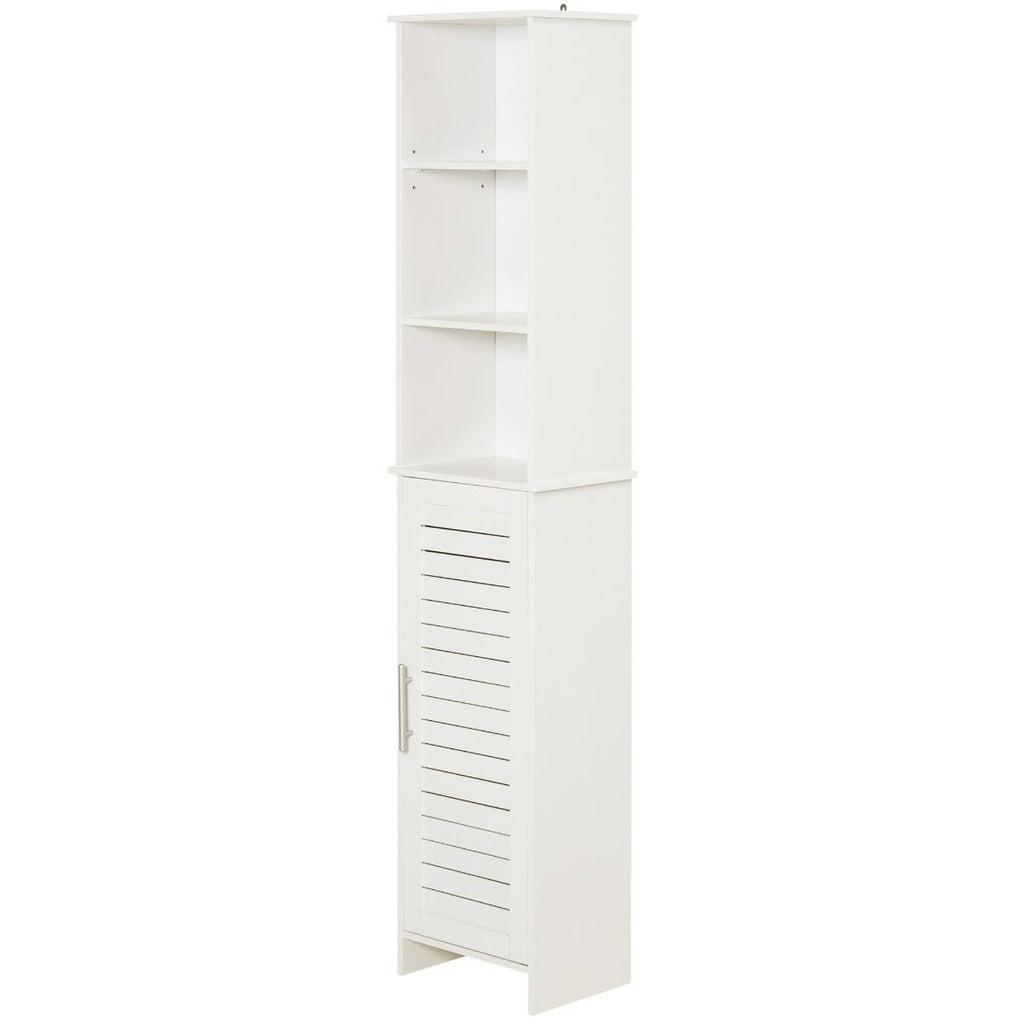 White Tall Storage Cabinet with Door and Open Shelves V879381