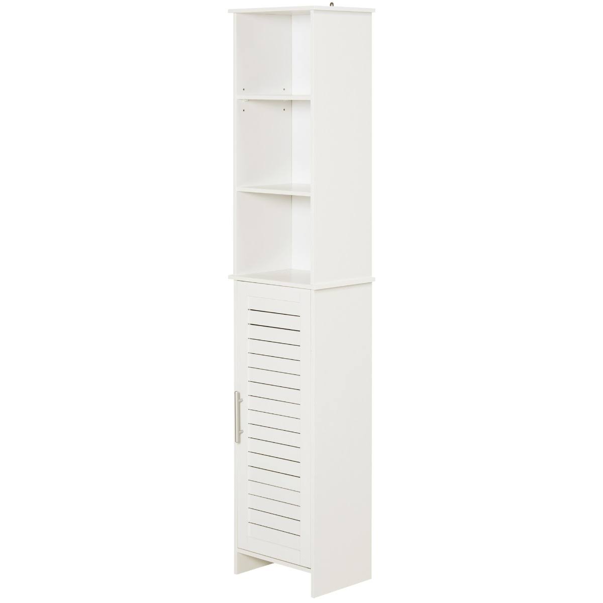 White Tall Storage Cabinet with Door and Open Shelves V879381