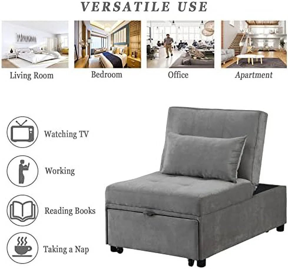 Convertible Chair Bed 4-in-1 Folding Ottoman Sofa Bed with Adjustable Backrest K67626