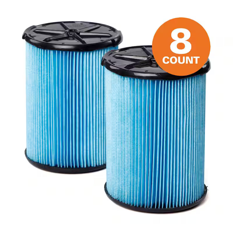 Pleated Paper Wet/Dry Vac Replacement Cartridge Filter 8-Pack R68368