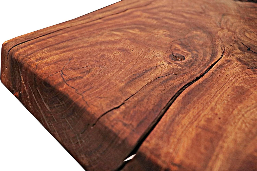 Natural Wood Edge Teak Coffee Table with Clear Lacquer Finish and Metal Hairpin Legs G64618