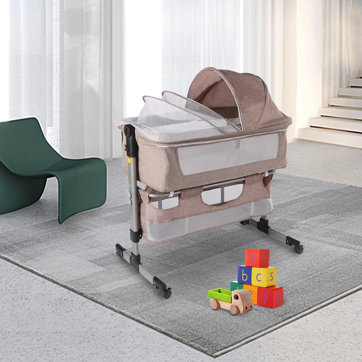 Baby Bassinet with Mosquito Nets Adjustable Bedside Sleeper E653