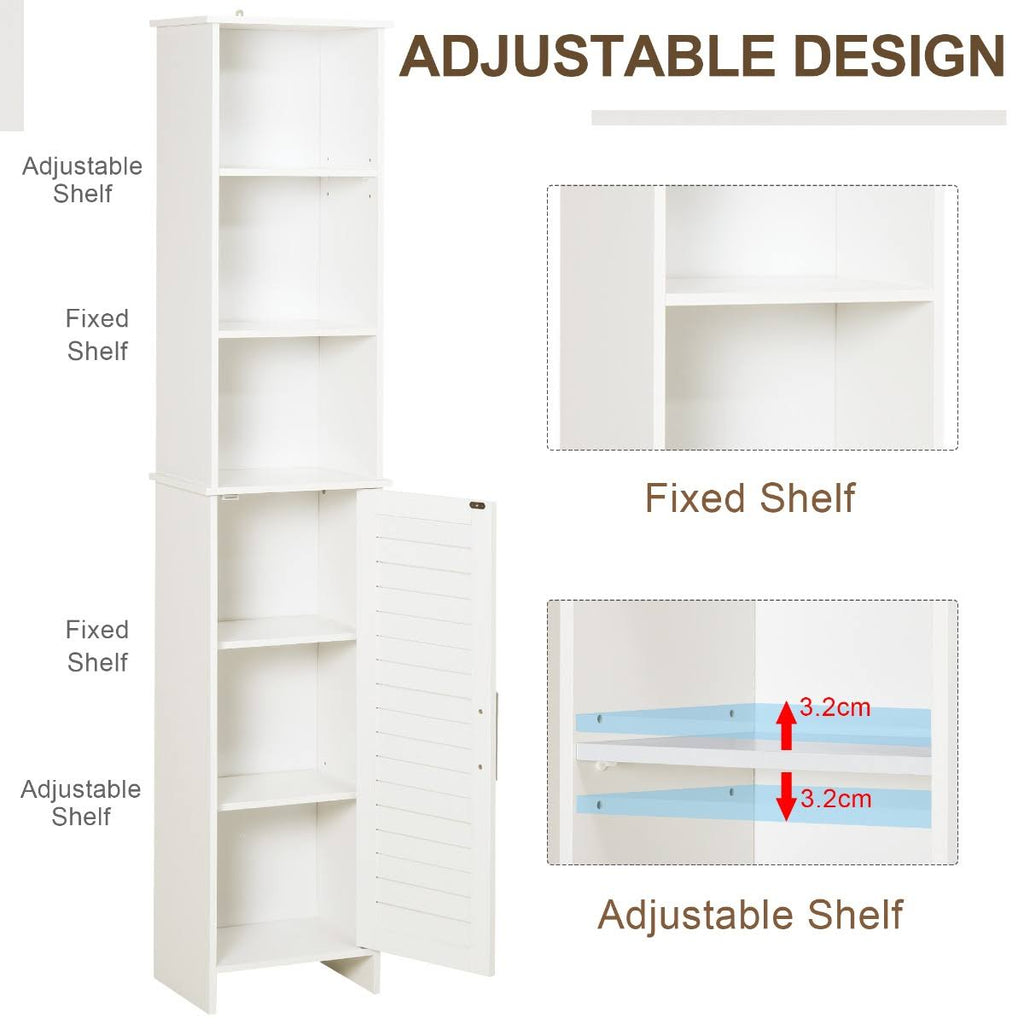 White Tall Storage Cabinet with Door and Open Shelves V879381