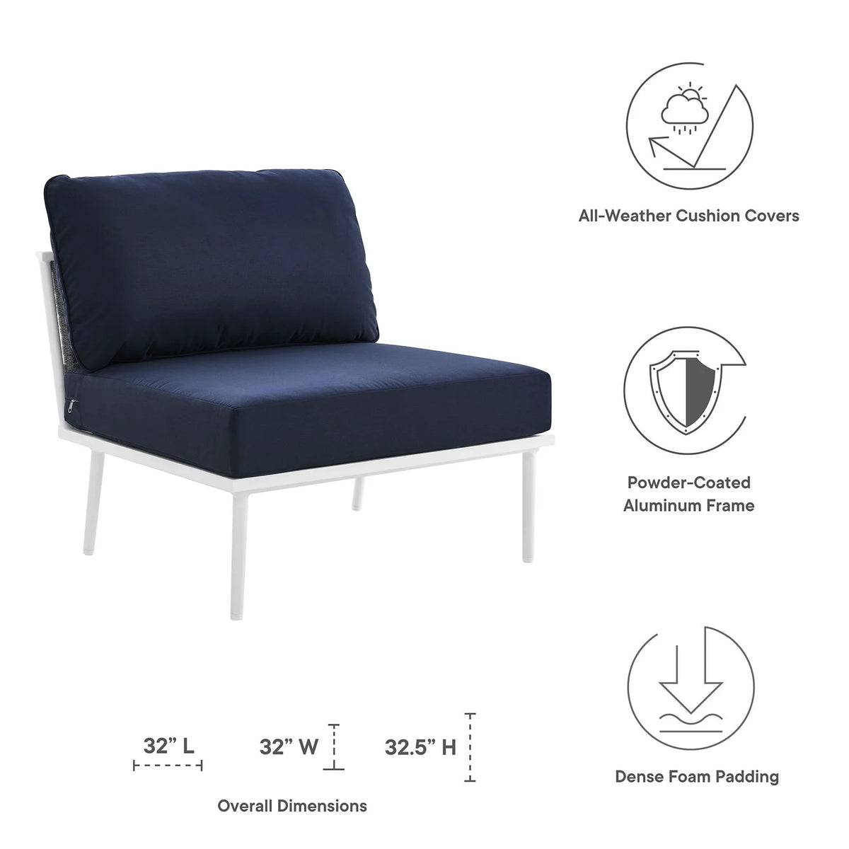 Navy White Aluminum Fabric Lounge Chair L787390
