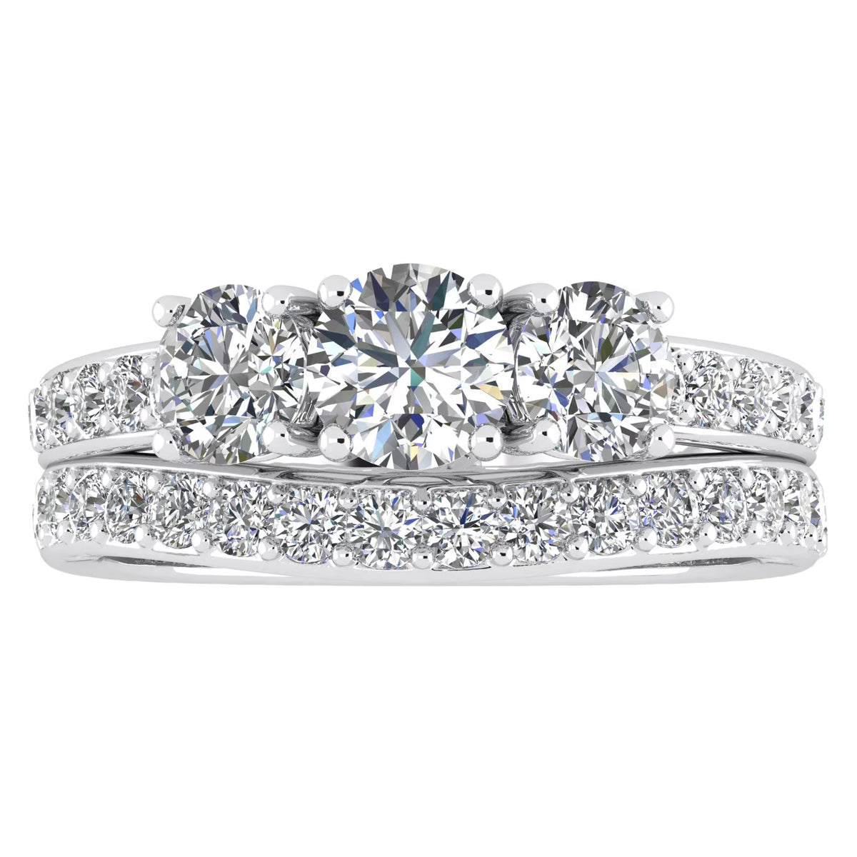 10k White Gold Diamond Three Stone Bridal Set P4385