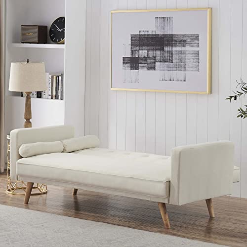 71" Convertible Futon Sofa Bed with 2 Throw Pillows, Beige Q4106