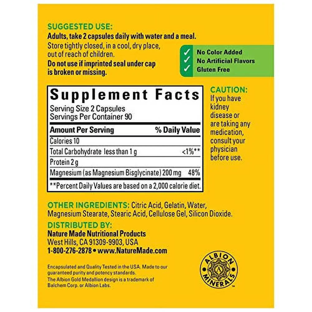 Magnesium Glycinate 200 mg, 180 Capsules N74208