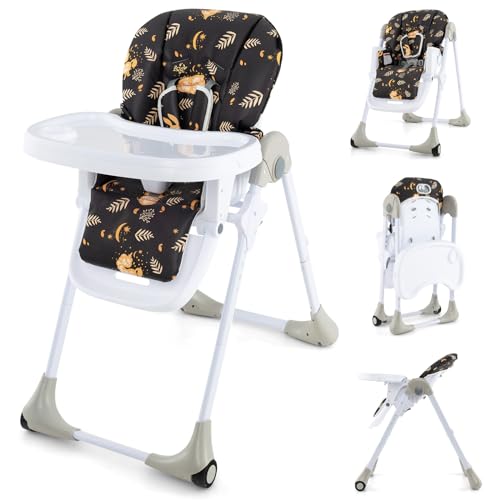 Light Gray Foldable Baby High Chair with Wheels G12052