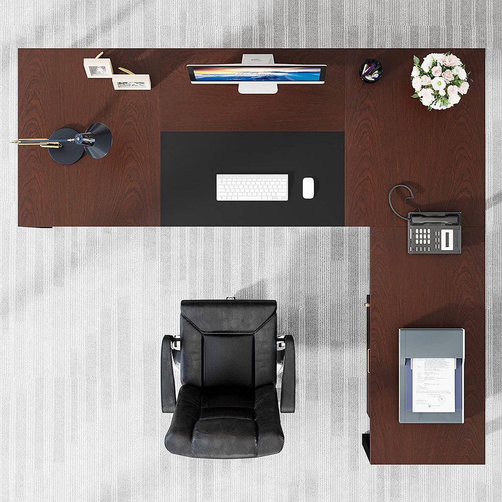 70.8” L-Shaped Executive Desk with File Cabinet C798