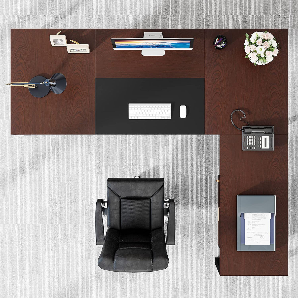 70.8” L-Shaped Executive Desk with File Cabinet C798