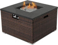 32-inch Square Espresso Brown Wicker Propane Fire Table F42980
