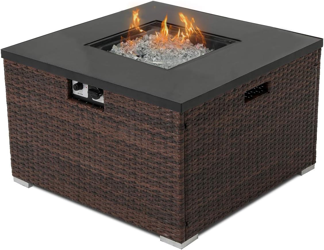 32-inch Square Espresso Brown Wicker Propane Fire Table F42980