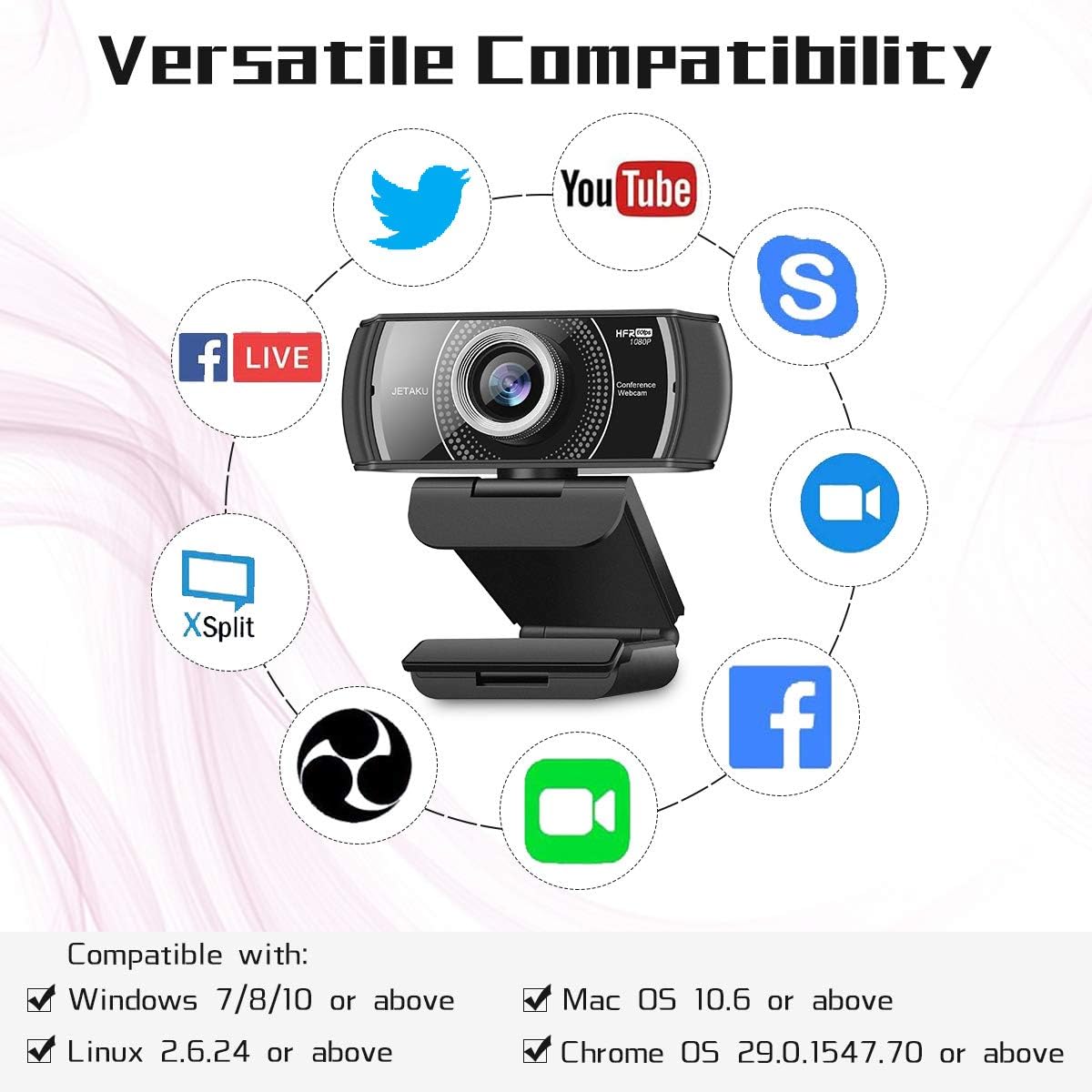 Black 1080P USB Webcam with Microphone A725