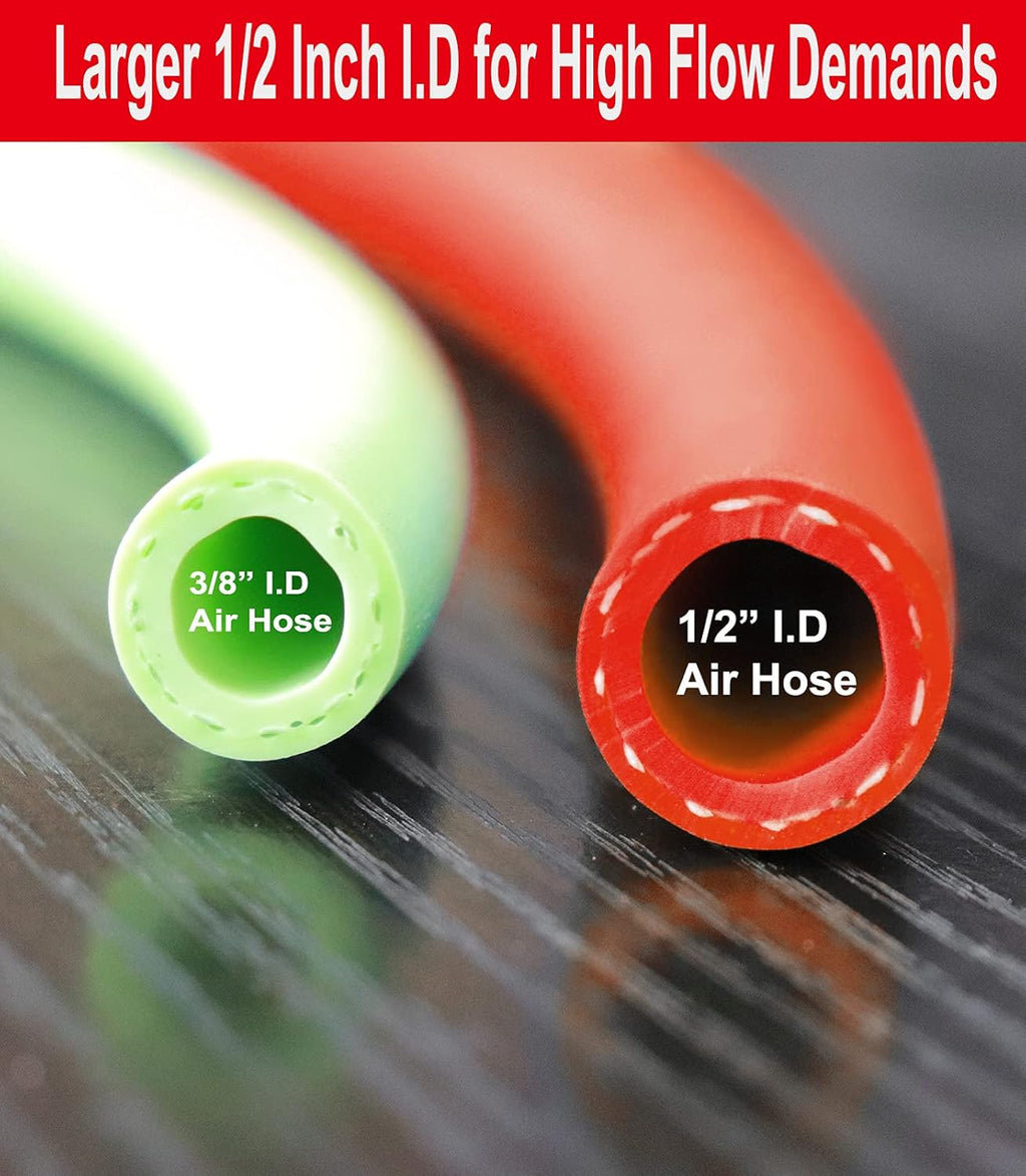 Hybrid Air Hose 1/2-Inch I.D. by 50-Feet Long, 300 PSI, Red, Pack of 2 Z248