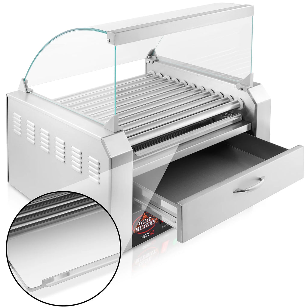 Electric Hot Dog Roller Machine with Cover, 11 Rollers, Bun Warming Drawer C829