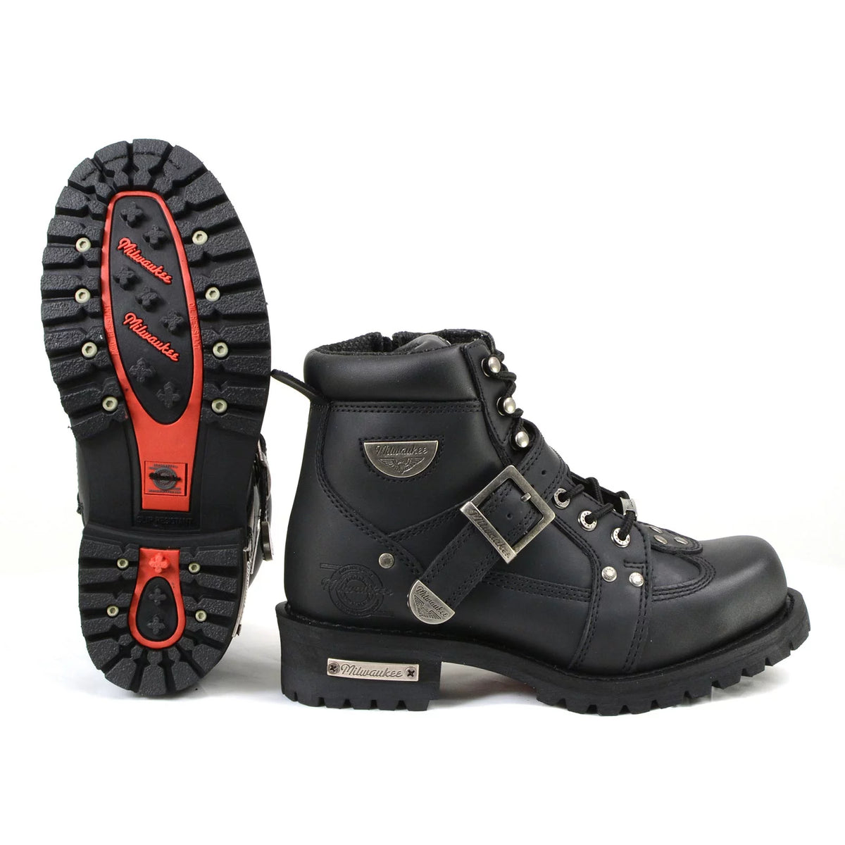 Black Leather Motorcycle Boots 10.5 S577