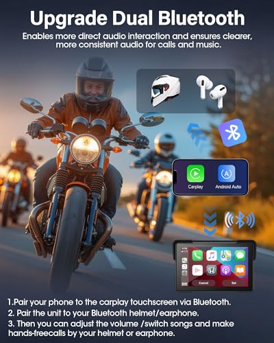 7 inch 4K Motorcycle CarPlay & Android Auto Screen with Dual Cameras A3643