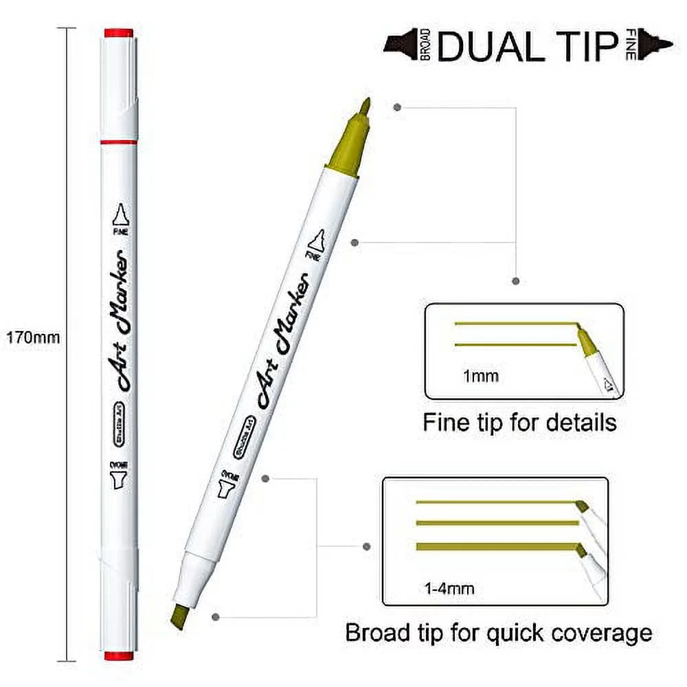 Alcohol Based Dual Tip Skin Tone & Hair Art Markers Set with Blender J624599