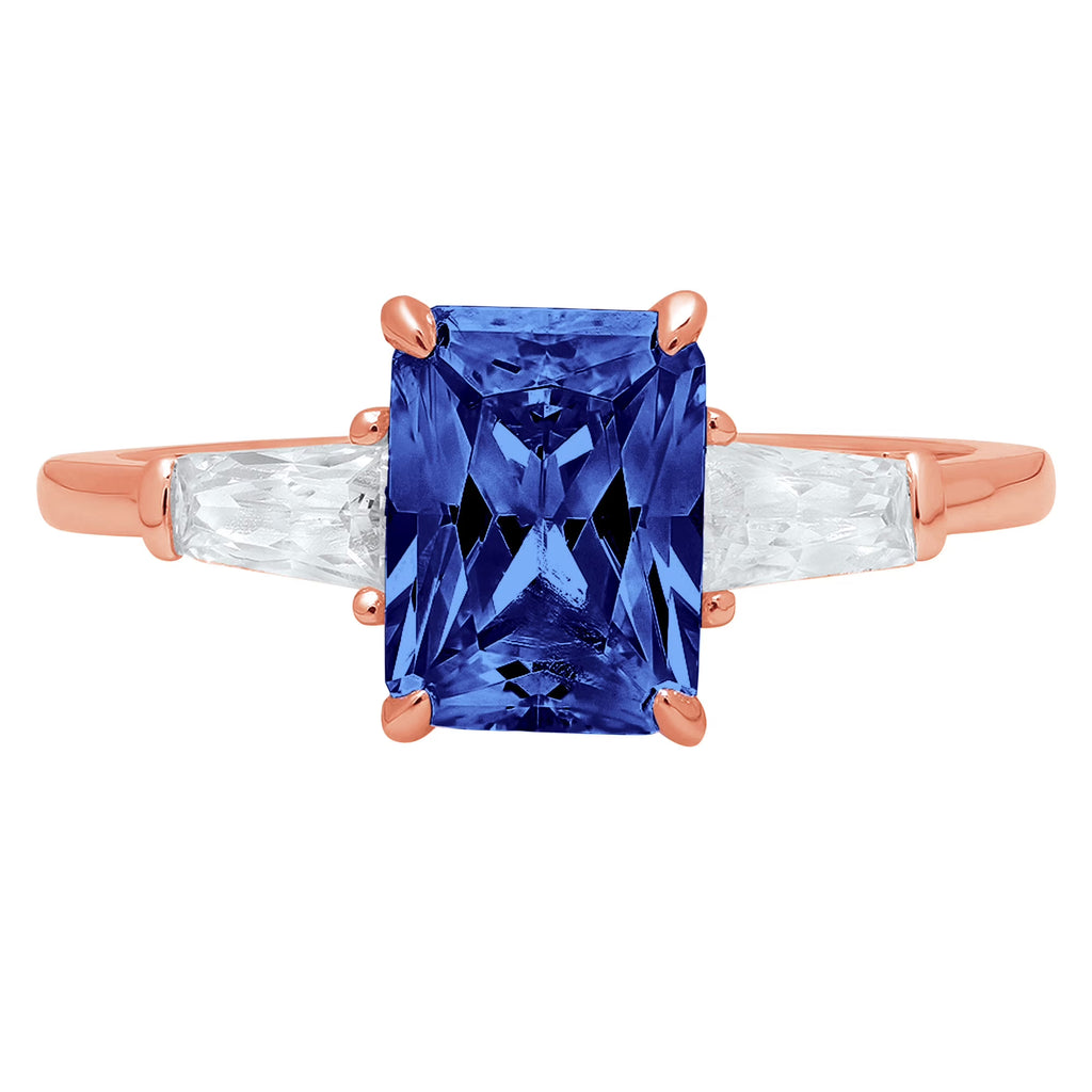 14k Rose Gold 3 Stone Ring with Blue Simulated Tanzanite K529