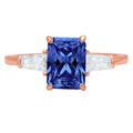 14k Rose Gold 3 Stone Ring with Blue Simulated Tanzanite K529